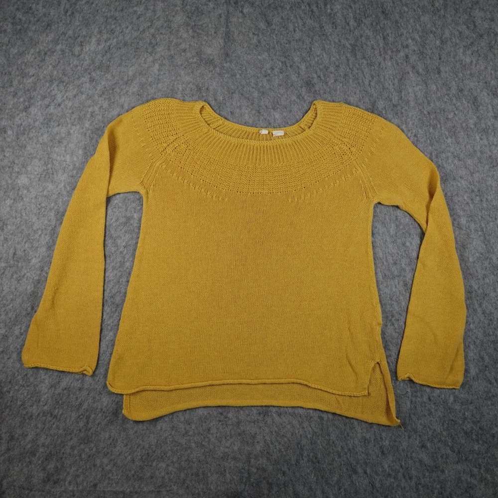 Moth Sweater Womens Medium Yellow Linen Cotton Pointelle Knit Long Sleeve Top